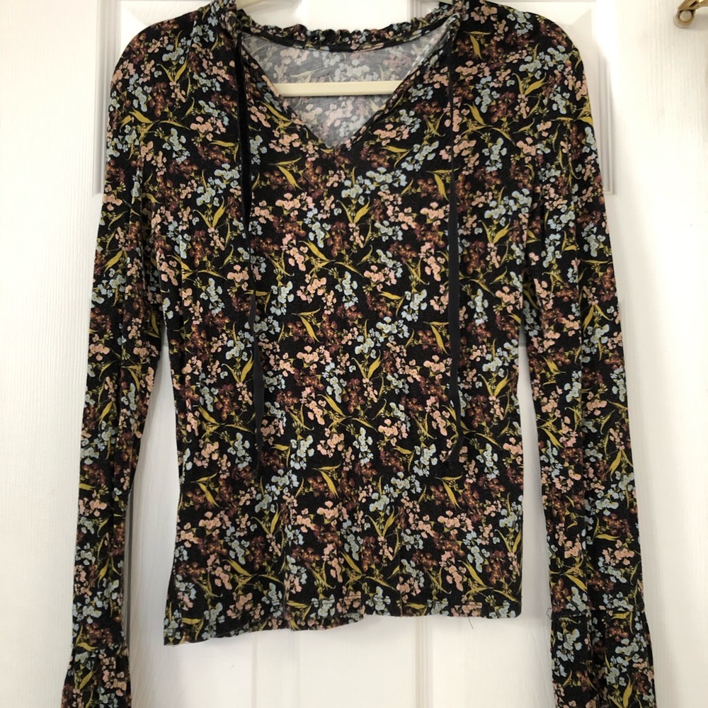 Ladies soft cotton knit floral blouse